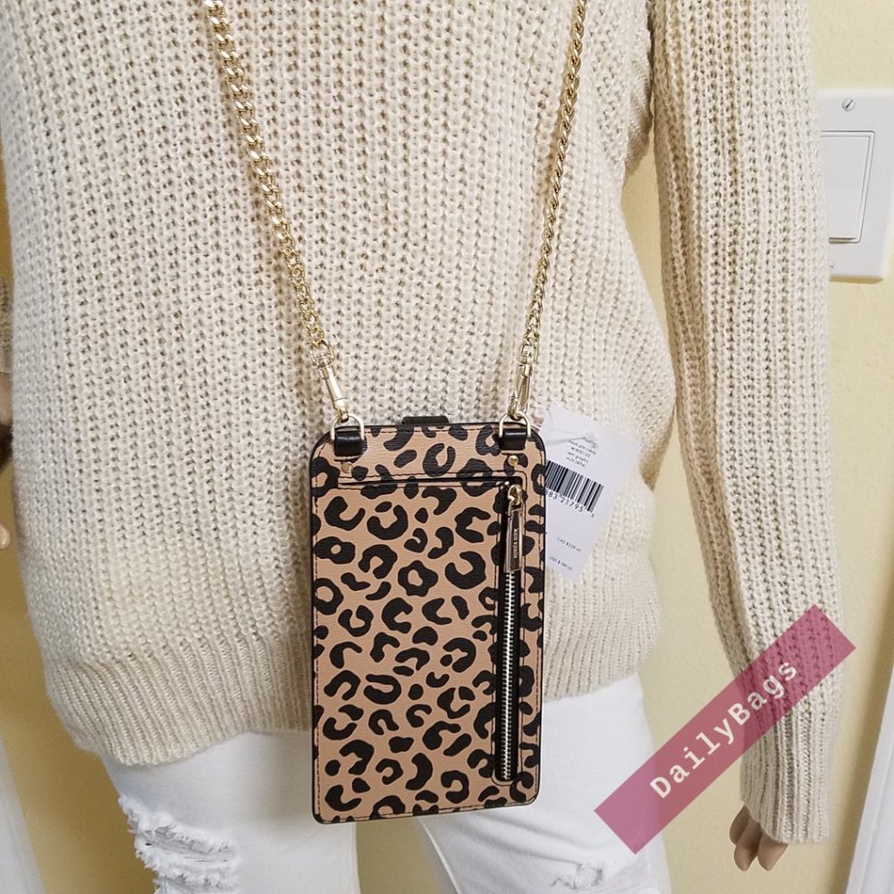 NWT GRAPHIC LEOPARD MULTI BLACK KATE SPADE 100% AUTHENTIC PHONE CROSSBODY - Picture 6 of 11
